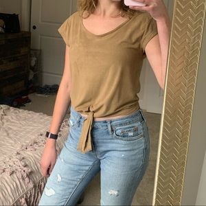 Suede Tie Front Cropped Top